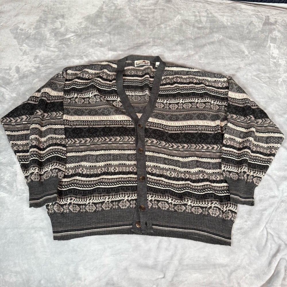 Vintage Florence Tricot Pattern Cardigan Sweater Mens XL Tall Wool Acrylic Italy